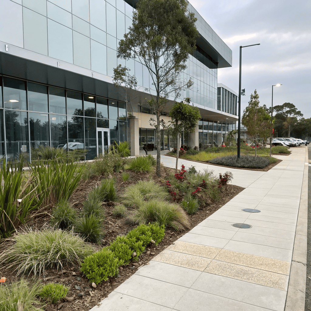 Commercial landscaping design near Warringah Mall Brookvale with professional native plantings