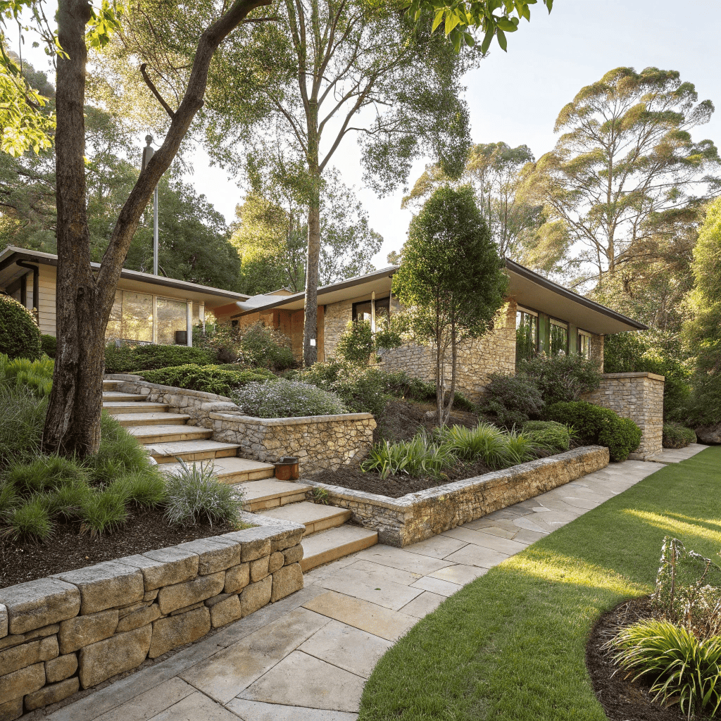 Heritage garden design Balgowlah mid-century home structured native plantings established trees Northern Beaches