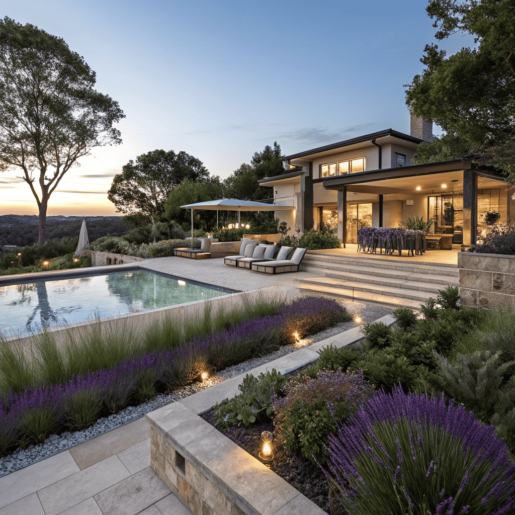 Resort-style infinity pool with integrated spa and Mediterranean landscaping in Newport NSW luxury property