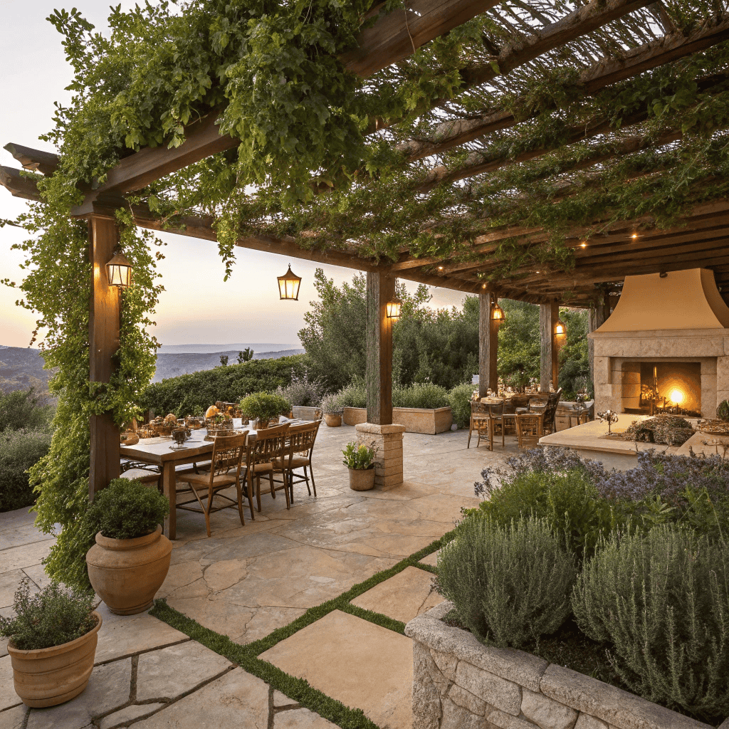 Mediterranean garden design using Australian native plants including Westringia fruticosa hedges, native olive trees, and Lomandra longifolia grass with natural stone pathways