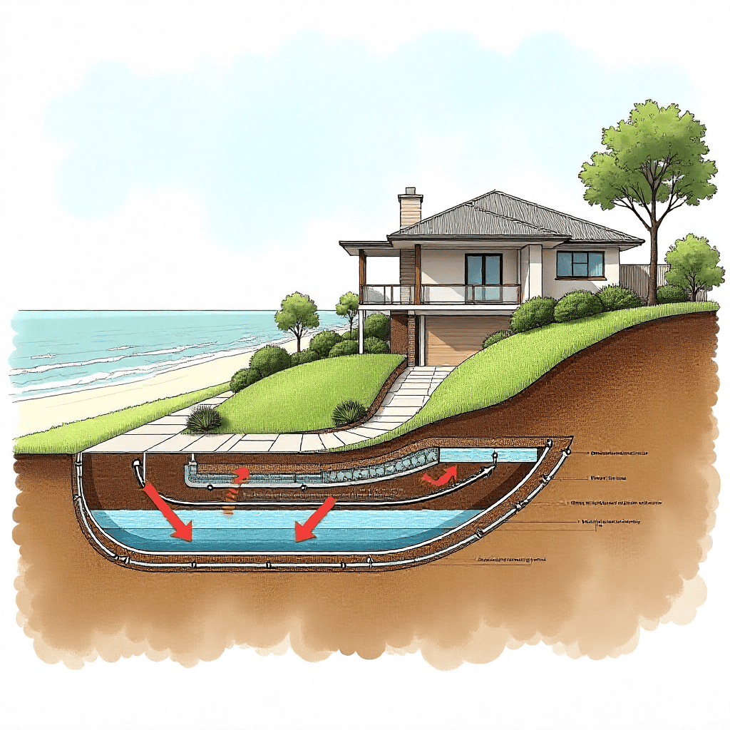 Coastal Property Drainage System – Cross-Section Technical Illustration Northern Beaches